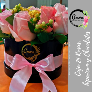 Caja 24 Rosas hipericum y Chocolates poza rica