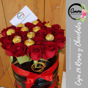 caja con 2 docenas de rosas y chocolates poza rica