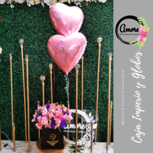 caja rosas y globos corazon poza rica