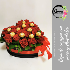 caja de corazon con rosas y chocolates poza rica